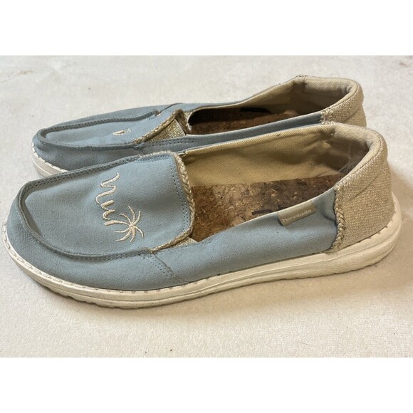 Hey Dude 'Coco' Aqua and Natural Slip on Women's Shoe Size 7 Gold Sparkle - Picture 5 of 9